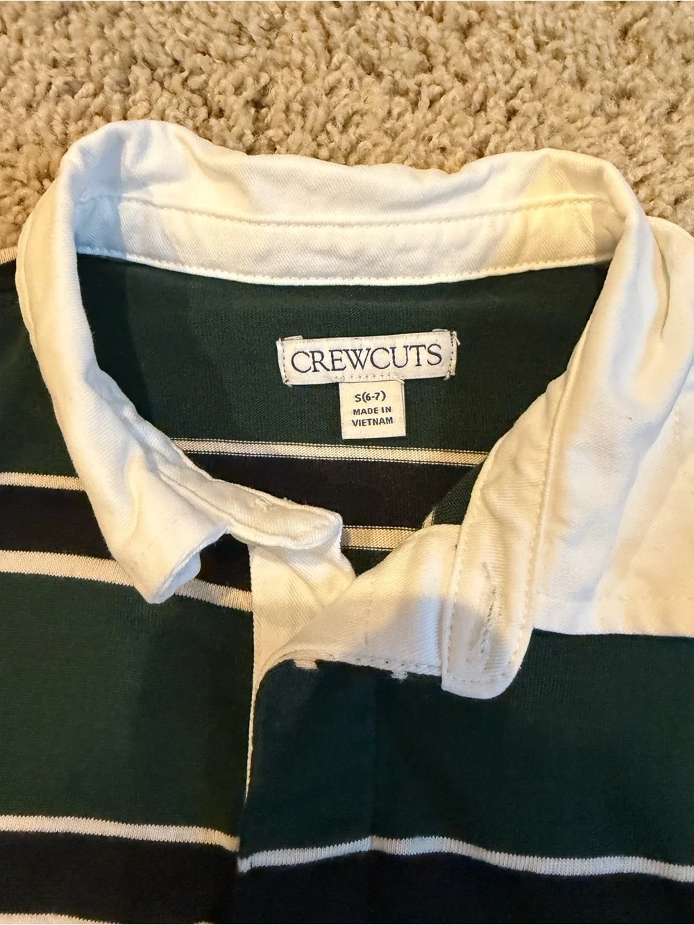 J. Crew Crewcuts Dark Green Navyand White Striped Rugby Polo Sz S 6-7